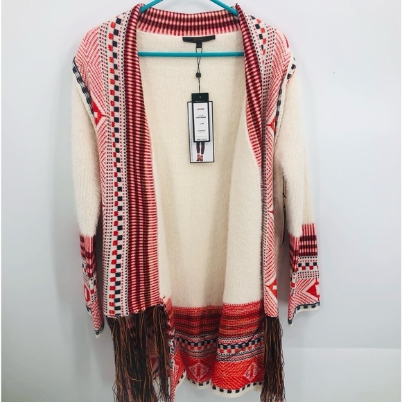 RARE MAXSPORT Tribal Aztec Long Cardigan Bohemian Boho Fringe Size M‎ $298 - Picture 1 of 16